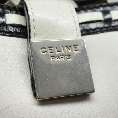 Celine Circle logo Leather, WHITE, LEATHER, Shoulder bag