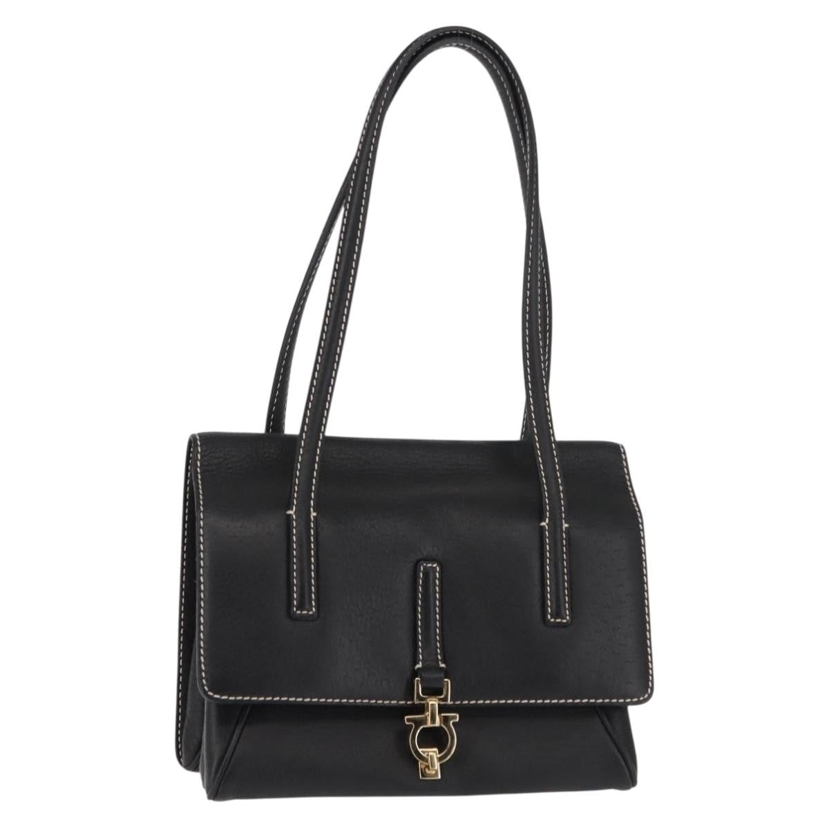 Salvatore Ferragamo Flap Shoulder Bag Leather, BLACK, LEATHER, Shoulder bag