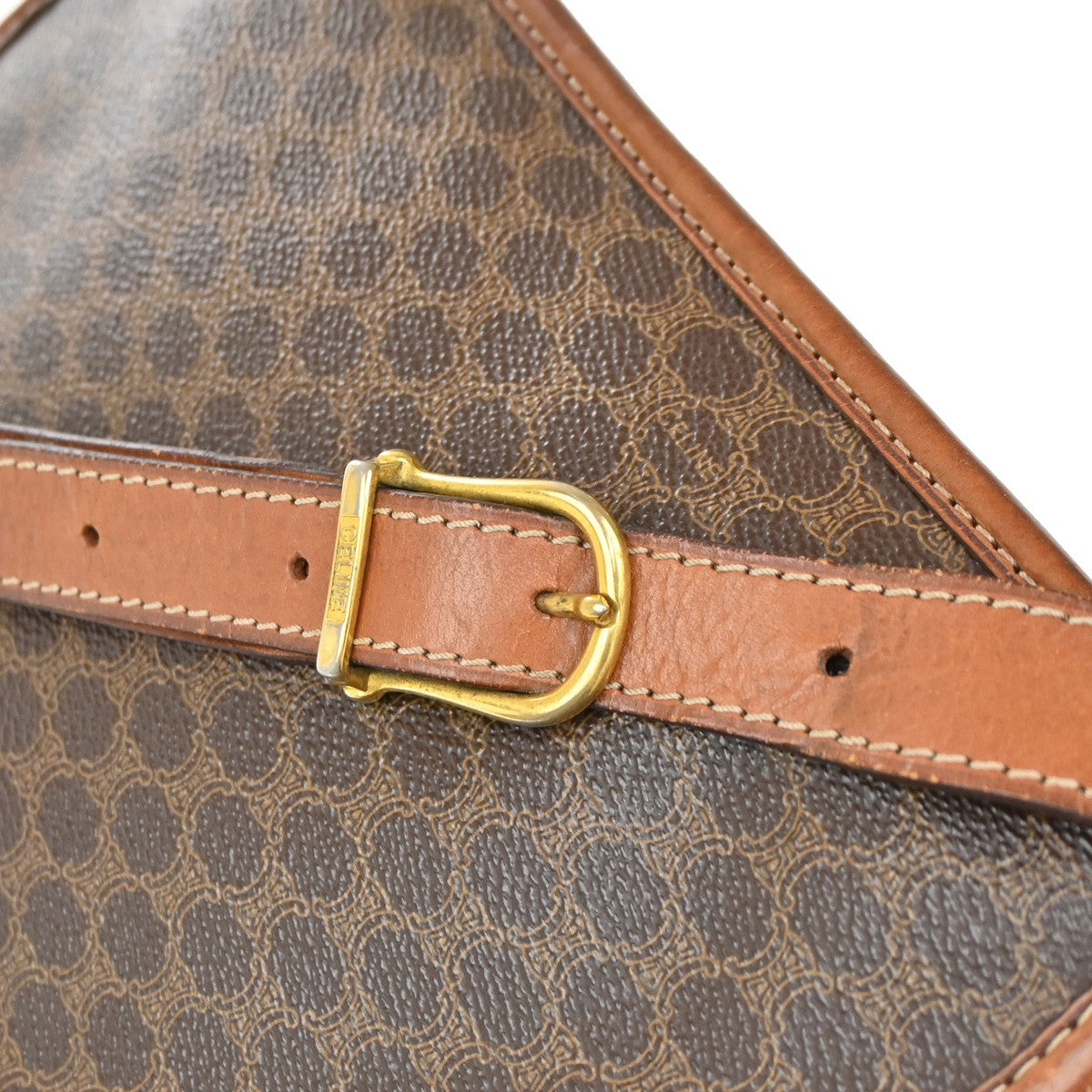 Celine Macadam Shoulder Bag Leather, BROWN, LEATHER, Shoulder bag