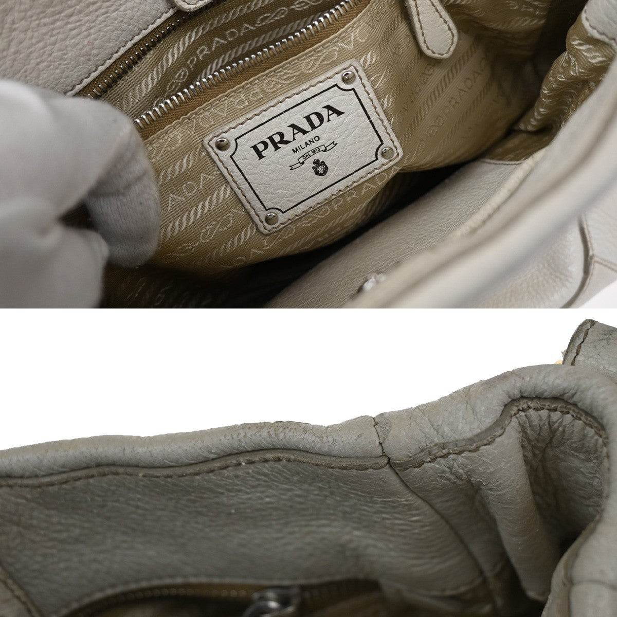 Prada Side Pocket Zip Hobo Vitello Daino, WHITE, LEATHER, Shoulder bag