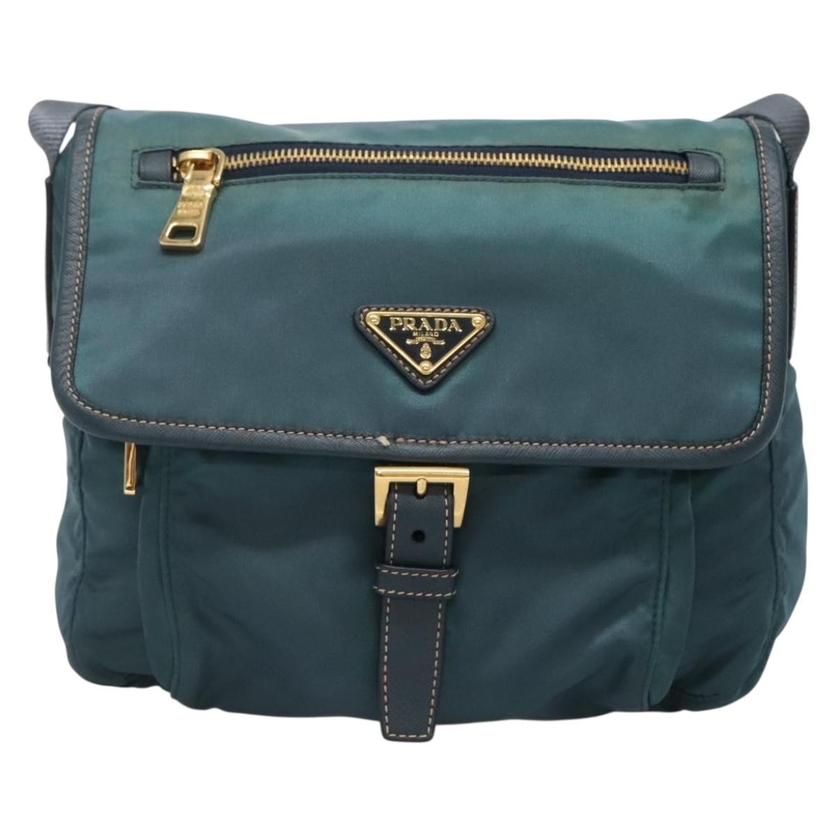 Prada Buckle Messenger Bag Tessuto, GREEN, NYLON, Shoulder bag