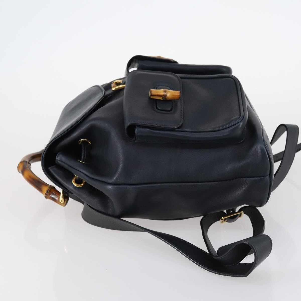 Gucci Vintage Bamboo Backpack Leather, NAVY, LEATHER, Backpack