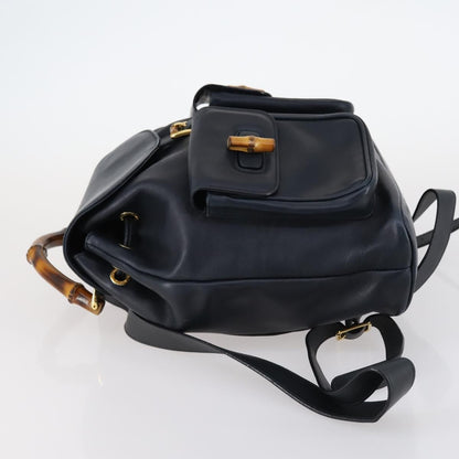 Gucci Vintage Bamboo Backpack Leather, NAVY, LEATHER, Backpack