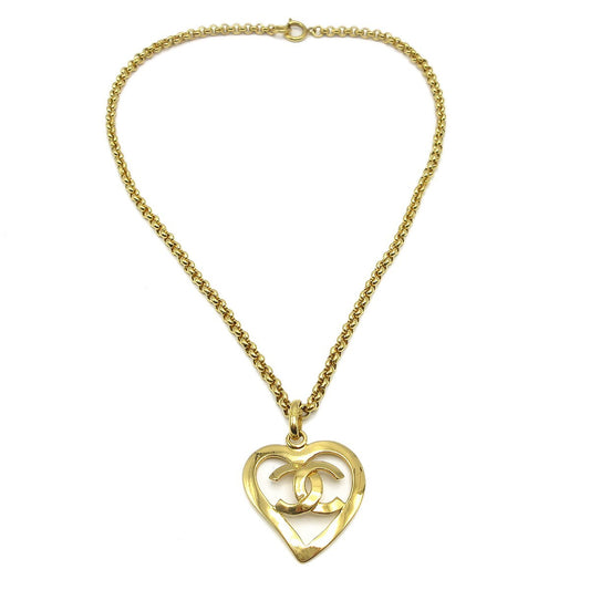 Chanel CC Heart Pendant Necklace Metal, GOLD, GOLD_PLATED, Necklace