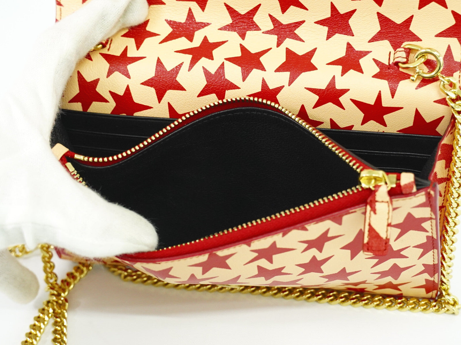 Saint Laurent Star wallet on chain Leather, RED, LEATHER, Wallets