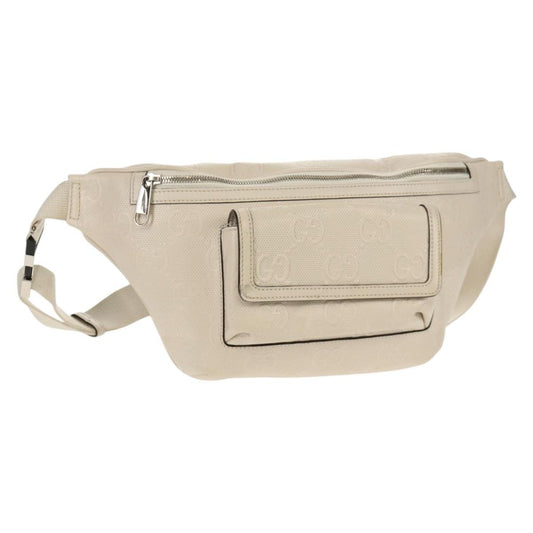 Gucci Front Pocket Belt Bag GG Embossed Perforated Leather, WHITE, CANVAS, Shoulder bag