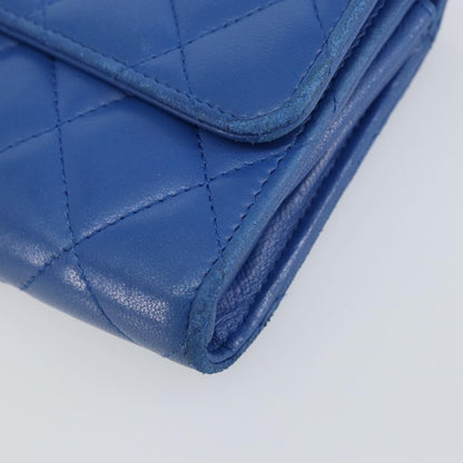 Chanel CC Gusset Classic Flap Wallet Quilted Lambskin, BLUE, LEATHER, Wallets