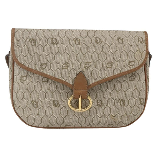 Christian Dior Vintage Honeycomb Shoulder Bag Canvas and Leather, BEIGE, CANVAS, Shoulder bag