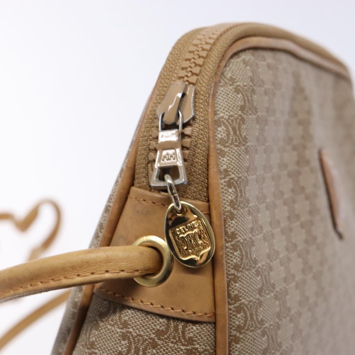 Celine Vintage Macadam Shoulder Bag Canvas and Leather, BEIGE, CANVAS, Shoulder bag