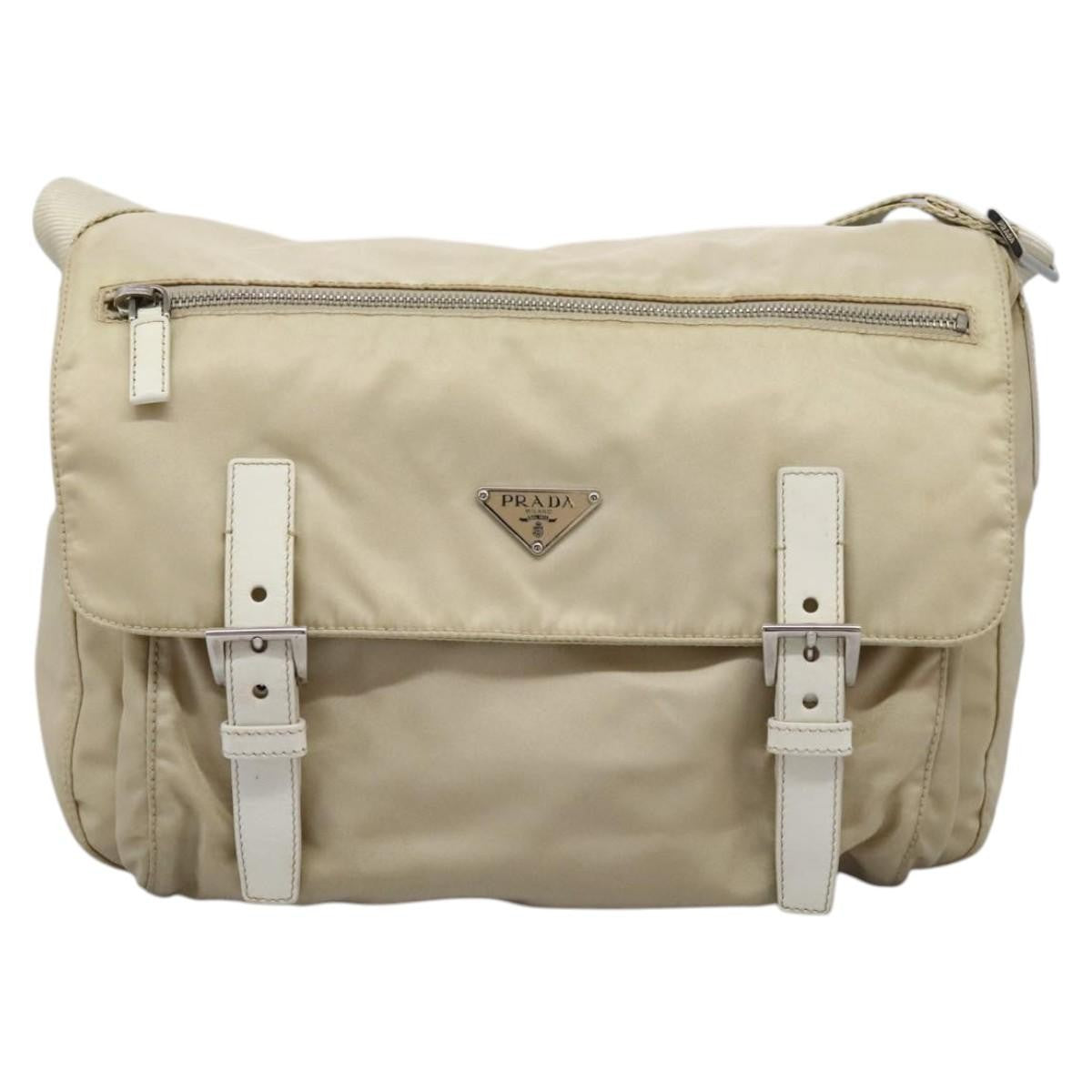 Prada Double Buckle Flap Messenger Bag Tessuto, BEIGE, NYLON, Shoulder bag