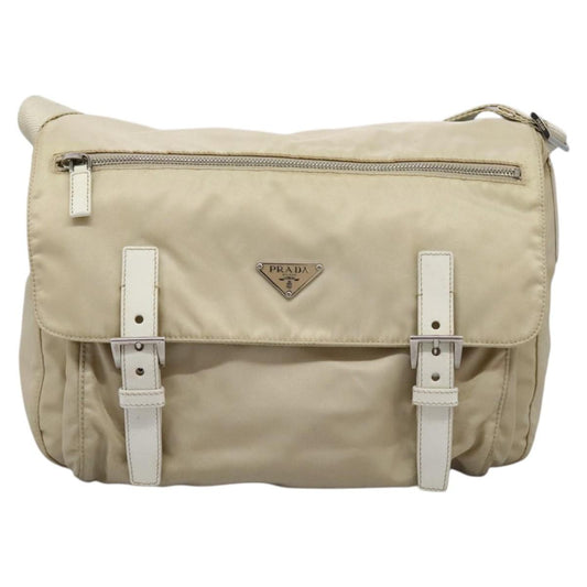 Prada Double Buckle Flap Messenger Bag Tessuto, BEIGE, NYLON, Shoulder bag