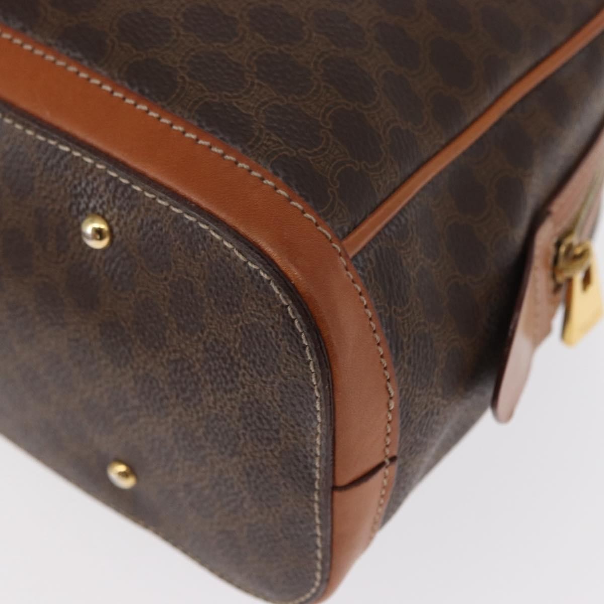 Celine Vintage Macadam Handbag Canvas and Leather, BROWN, CANVAS, Handbag