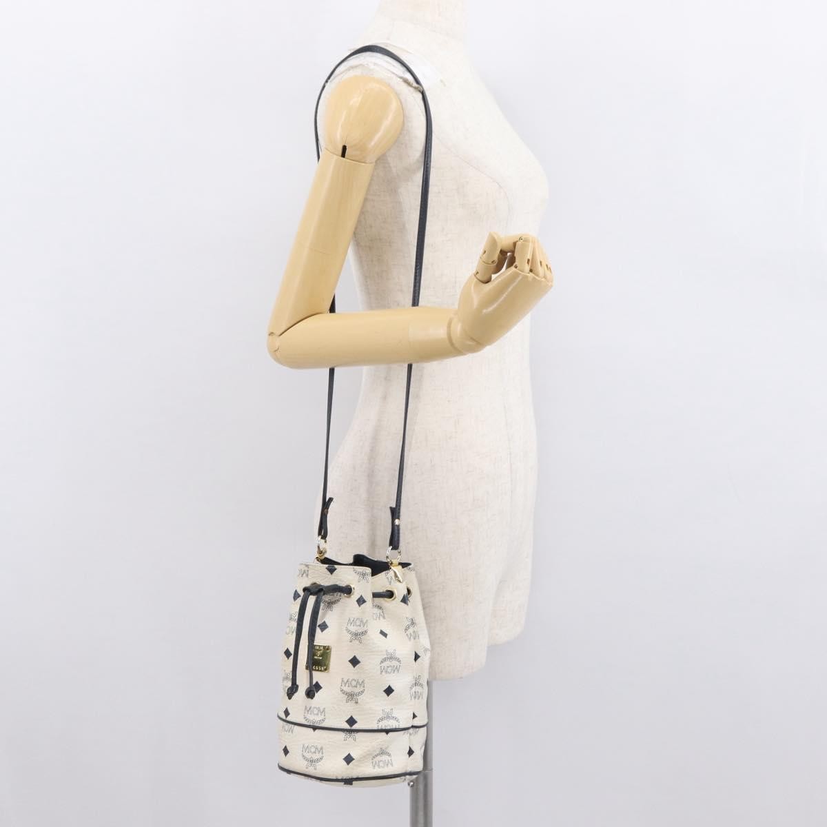MCM Drawstring Shoulder Bag Leather, WHITE, PVC, Shoulder bag