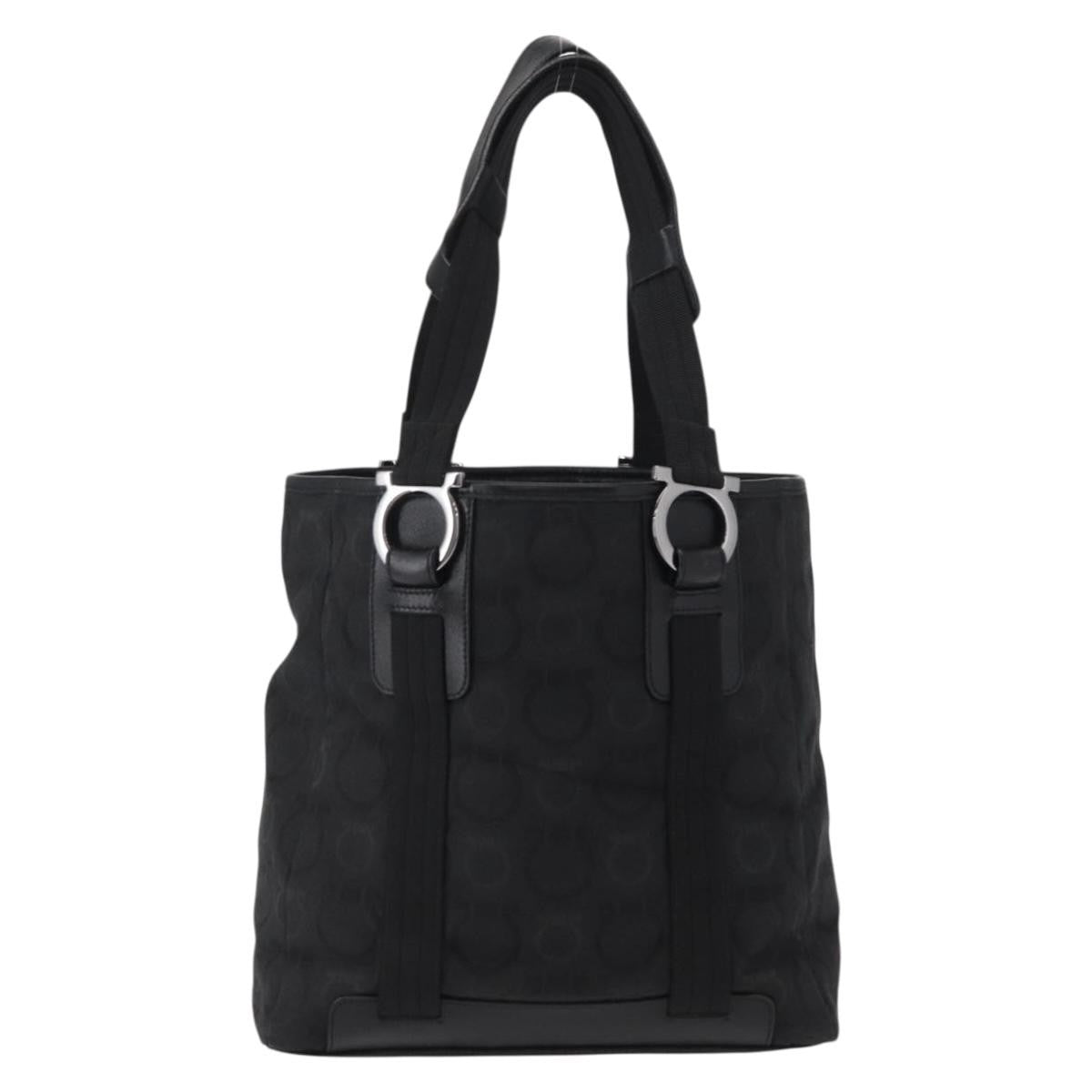 Salvatore Ferragamo Gancini Tote Gancini Canvas, BLACK, CANVAS, Tote bag