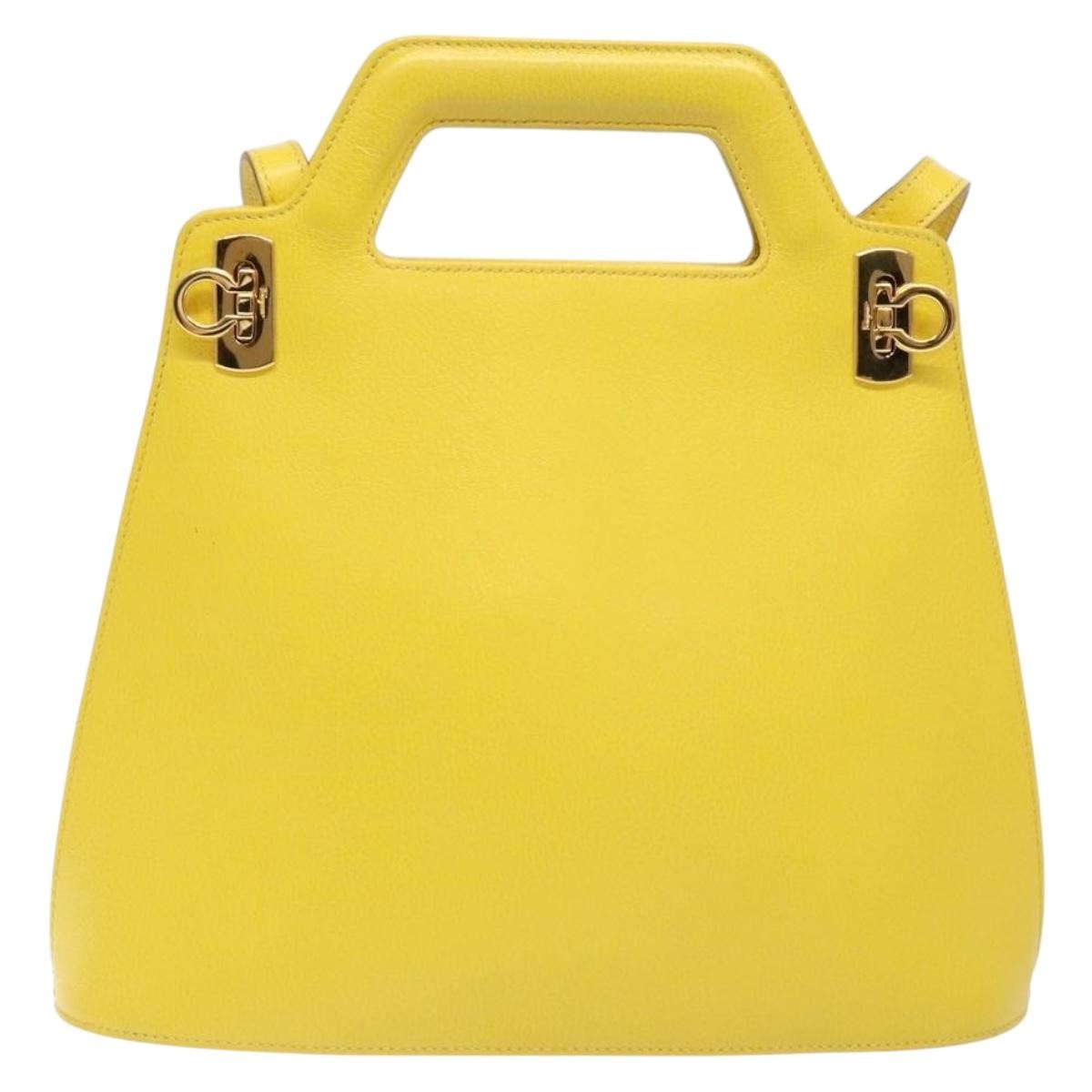 Salvatore Ferragamo Wanda Top Handle Shoulder Bag Leather, YELLOW, LEATHER, Handbag