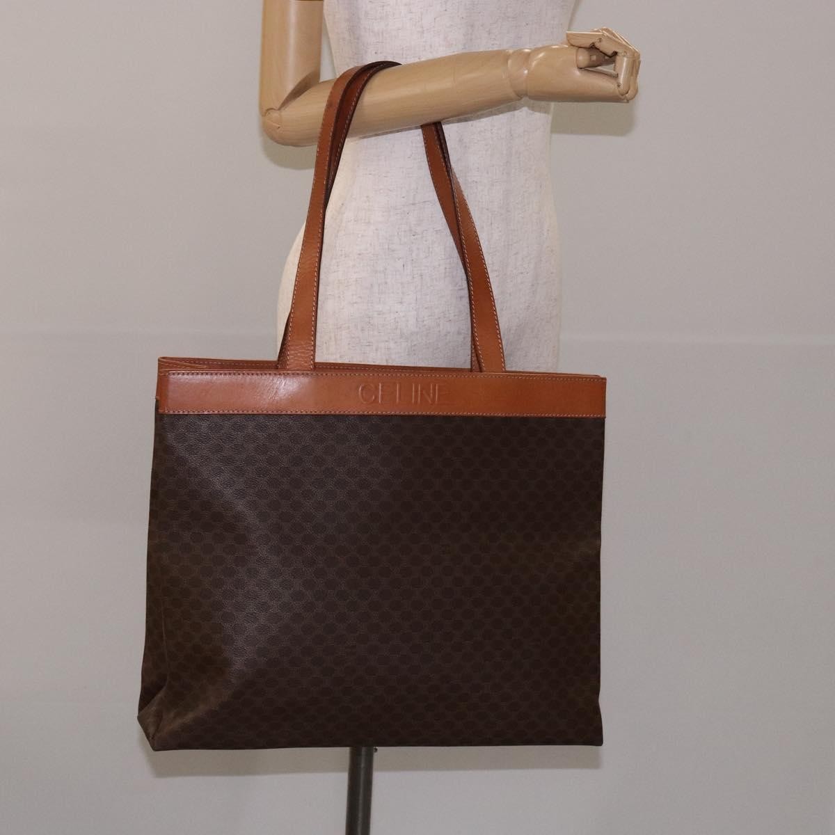 Celine Vintage Macadam Handbag Leather, BROWN, PVC,Leather,Canvas, Handbag