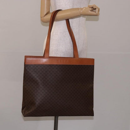 Celine Vintage Macadam Handbag Leather, BROWN, PVC,Leather,Canvas, Handbag