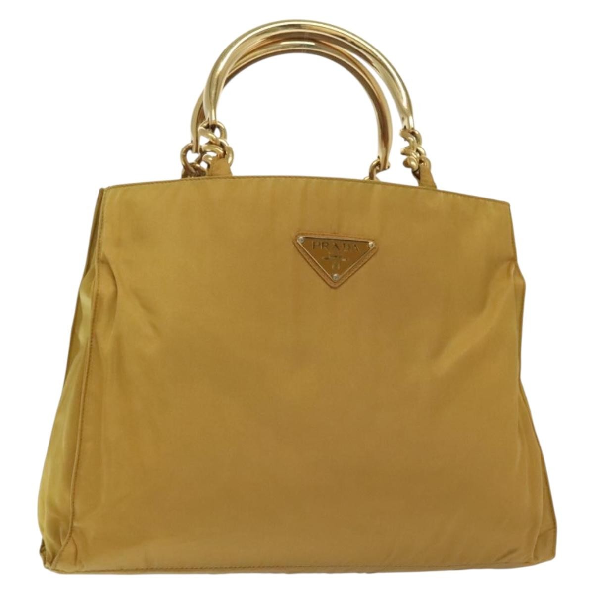 Prada Metal Handles Tote Tessuto, YELLOW, NYLON, Tote bag