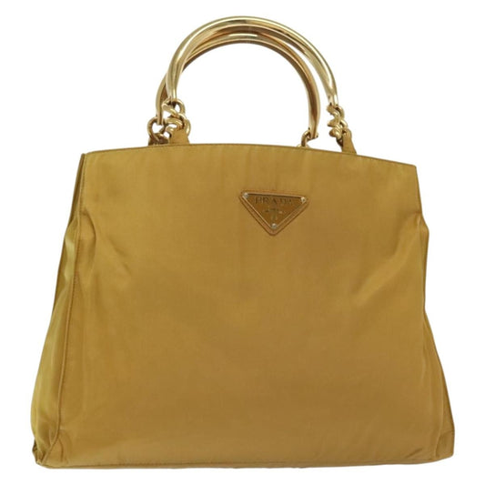 Prada Metal Handles Tote Tessuto, YELLOW, NYLON, Tote bag