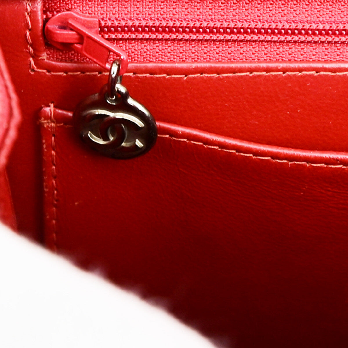 Chanel Vintage CC Flap Top Handle Calfskin Leather, RED, CALFSKIN, Handbag