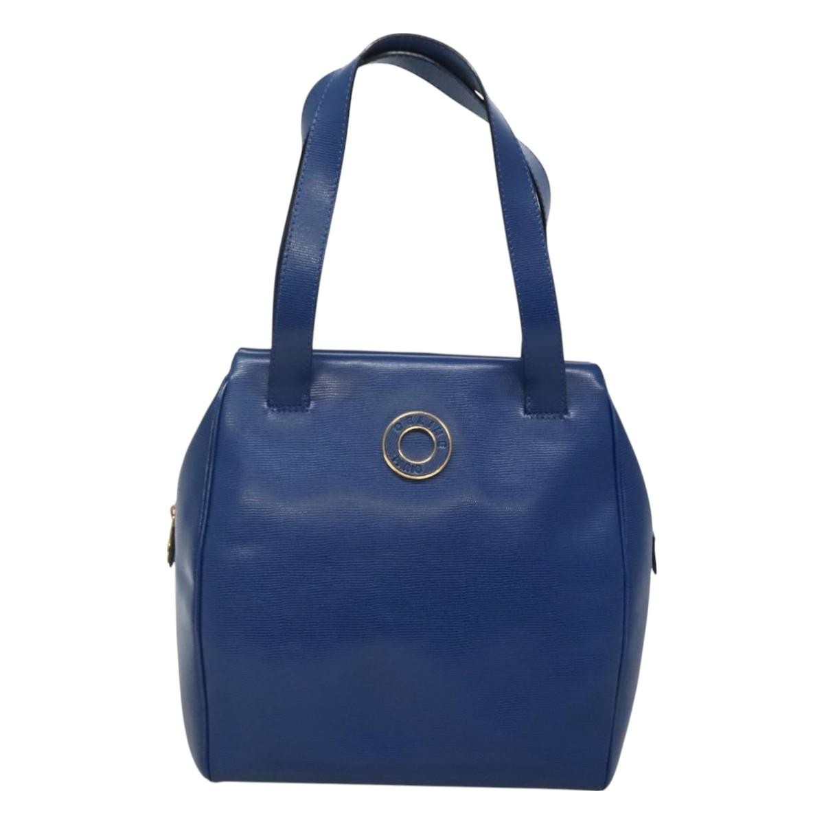 Celine Circle Logo Handbag Leather, BLUE, LEATHER, Handbag