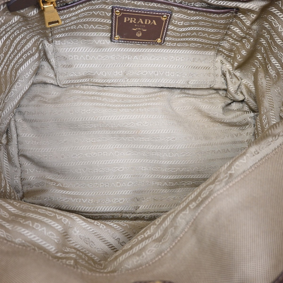 Prada Logo Convertible Tote Canvas with Leather, BROWN, CANVAS, Tote bag