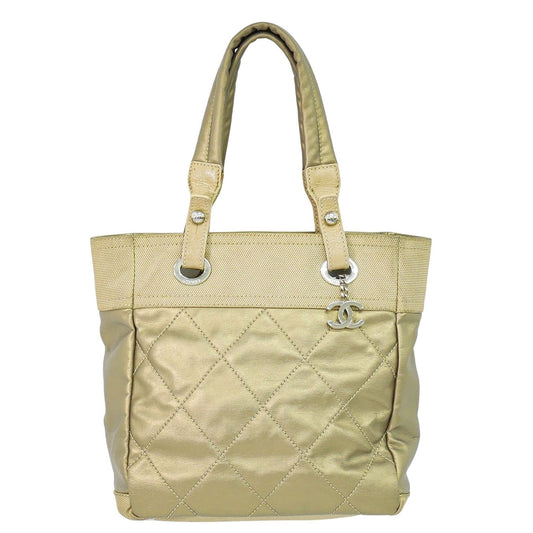 Chanel Biarritz Tote Quilted Coated Canvas, METALLIC, CANVAS, Tote bag