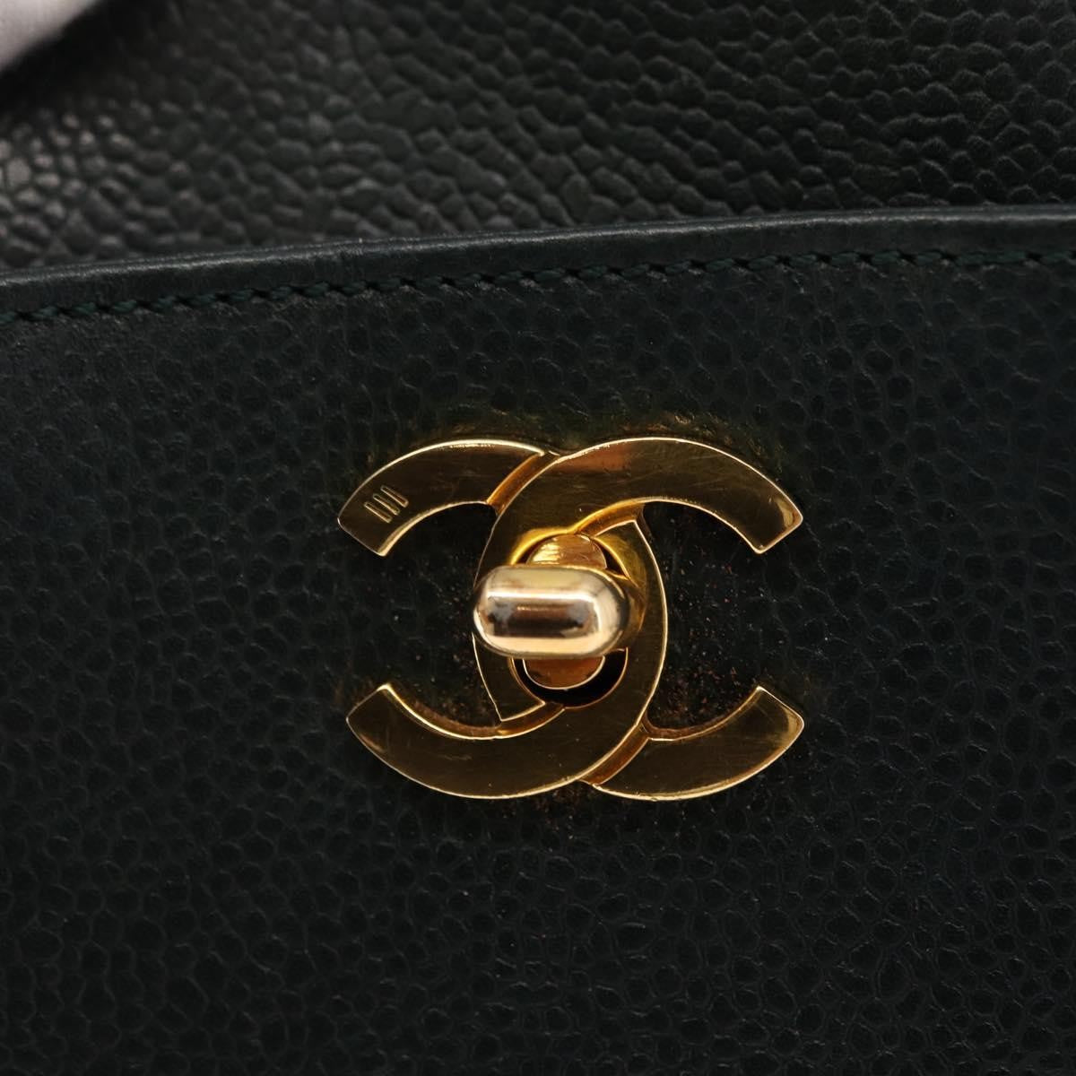 Chanel Vintage CC Lock Pocket Chain Tote Caviar, GREEN, LEATHER, Handbag