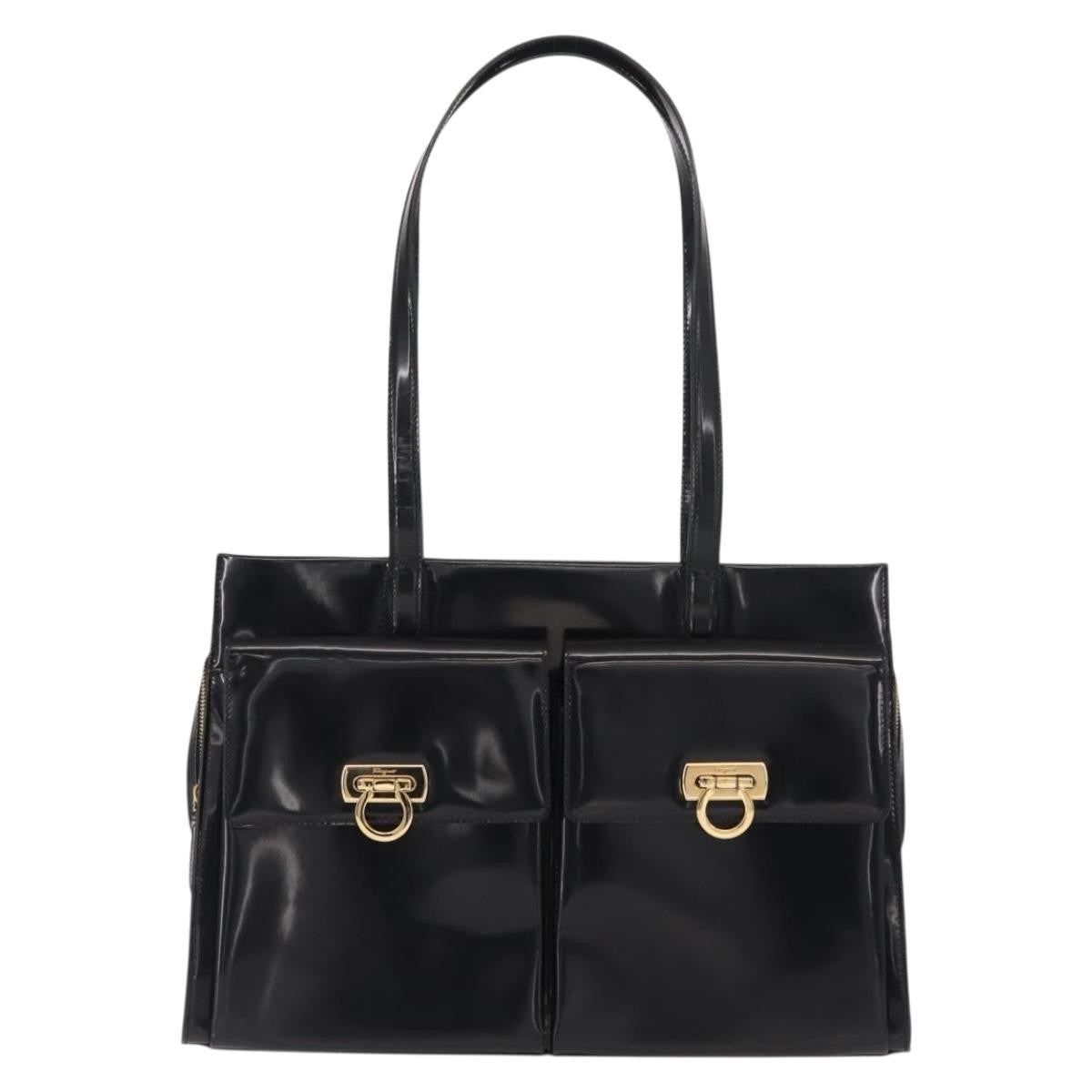 Salvatore Ferragamo Gancini Tote Patent leather, BLACK, PATENT_LEATHER, Tote bag