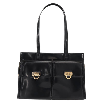 Salvatore Ferragamo Gancini Tote Patent leather, BLACK, PATENT_LEATHER, Tote bag