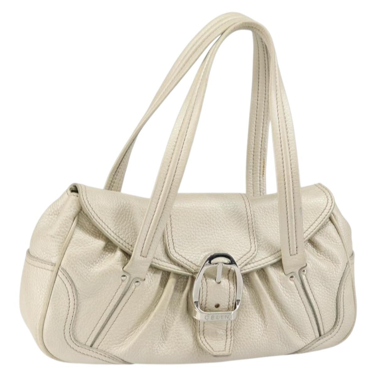 Celine Vintage Buckle Shoulder Bag Leather, WHITE, LEATHER, Shoulder bag