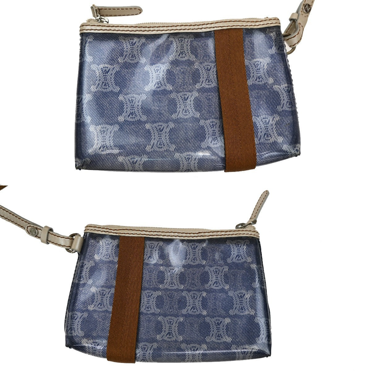 Celine Vintage Macadam Handbag vinyle, BLUE, CANVAS, Handbag