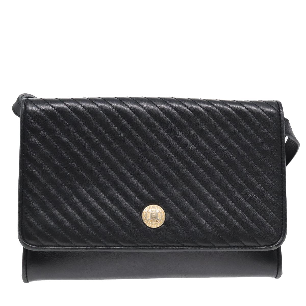 Celine Vintage Flap Shoulder Bag Leather, BLACK, LEATHER, Shoulder bag