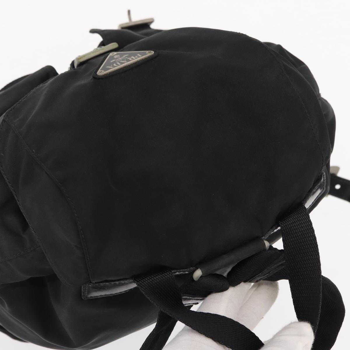 Prada Vela Double Front Pocket Backpack Tessuto with Saffiano Leather, BLACK, NYLON, Backpack