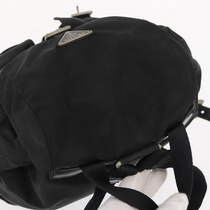 Prada Vela Double Front Pocket Backpack Tessuto with Saffiano Leather, BLACK, NYLON, Backpack