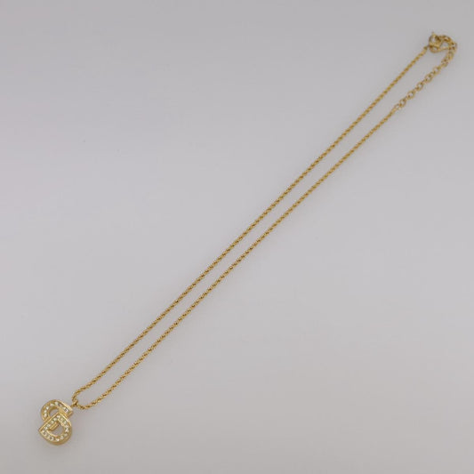Christian Dior CD Pendant Necklace Metal and Crystals, GOLD, METAL, Necklace