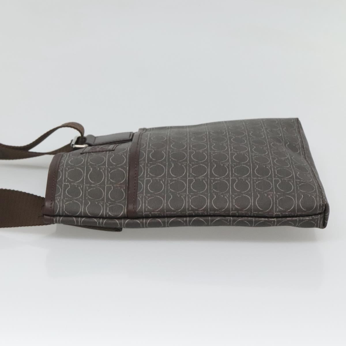 Salvatore Ferragamo Gancini Shoulder Bag Canvas, BROWN, CANVAS, Shoulder bag