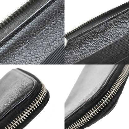 Chanel CC Logo Zipper Long Bifold Leather, BLACK, CALFSKIN, Wallets