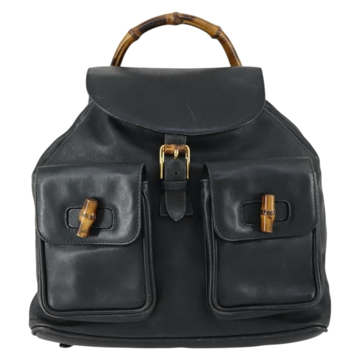 Gucci Vintage Bamboo Backpack Leather, BLACK, LEATHER, Backpack