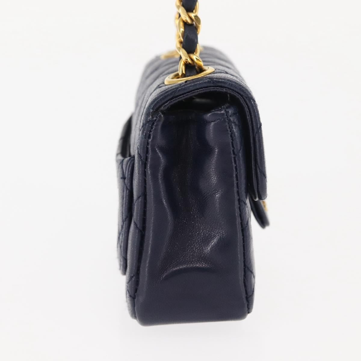 Chanel Square Classic Single Flap Top Handle Bag Quilted Lambskin, NAVY, LEATHER, Clutche & pouche