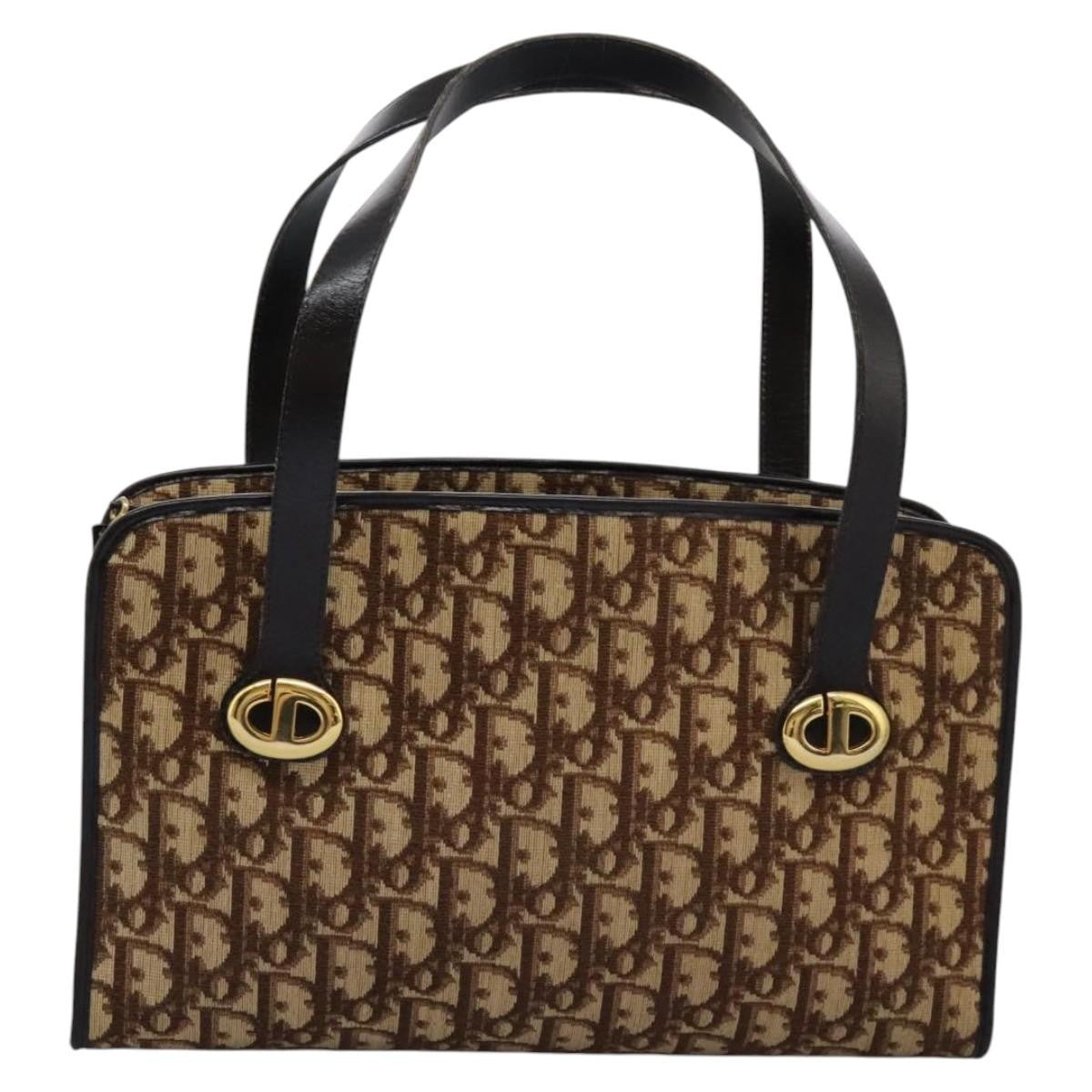 Christian Dior Vintage CD Trotter Handbag Canvas, BROWN, CANVAS, Handbag