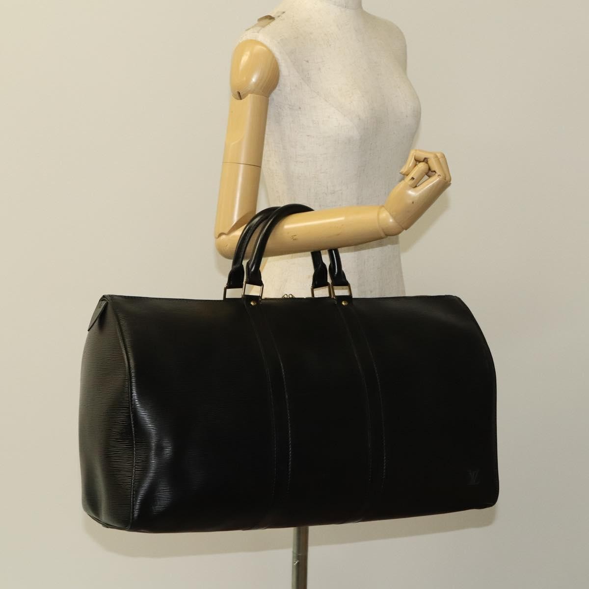 Louis Vuitton Keepall Bag Epi Leather, BLACK, LEATHER, Travel bag
