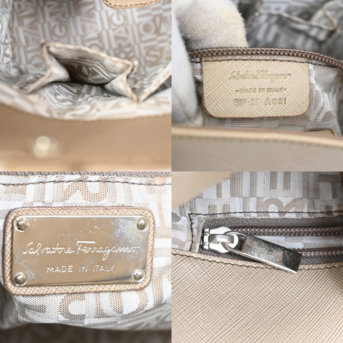 Salvatore Ferragamo Gancini handbag Leather, BEIGE, LEATHER, Handbag