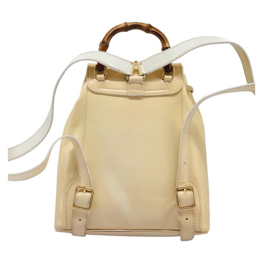 Gucci Vintage Bamboo Backpack Patent, Beige, Patent Leather, Backpack