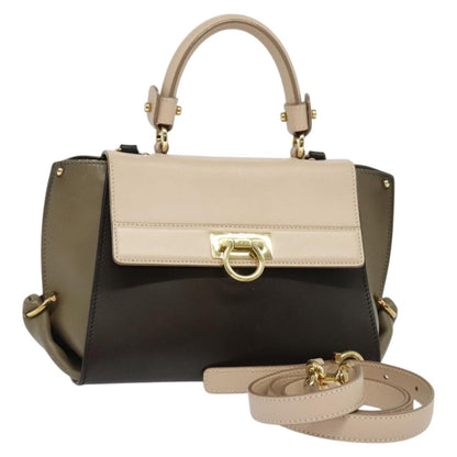 Salvatore Ferragamo Gancini handbag Leather, BROWN, LEATHER, Handbag