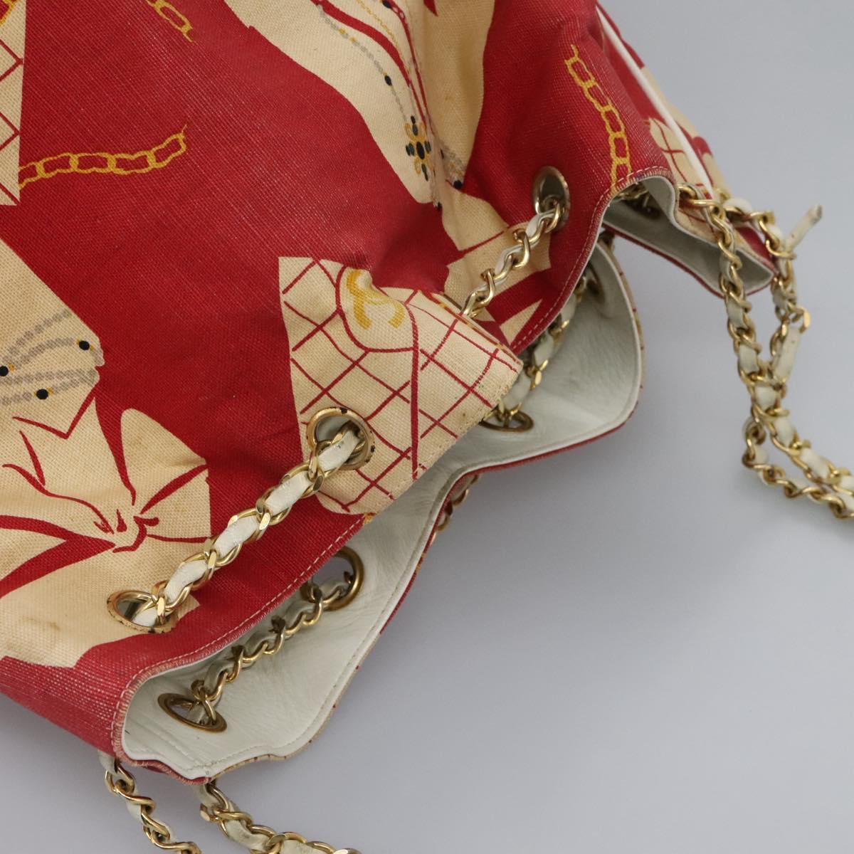 Chanel Chain Shoulder Bag Canvas, RED, CANVAS, Shoulder bag