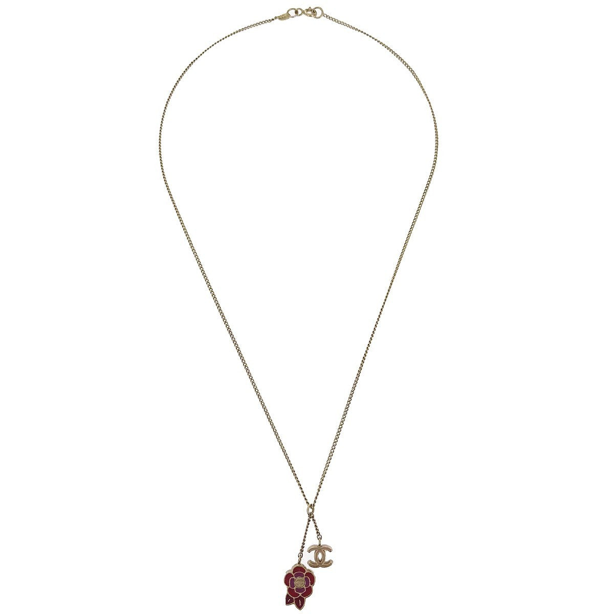 Chanel Camellia Pendant Necklace Metal with Enamel, GOLD, GOLD_PLATED, Necklace