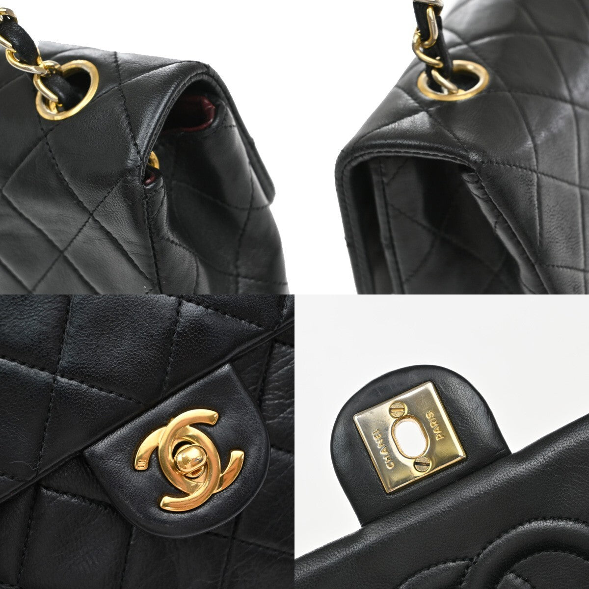 Chanel Vintage Square Classic Flap Bag Quilted Lambskin, BLACK, LEATHER, Shoulder bag