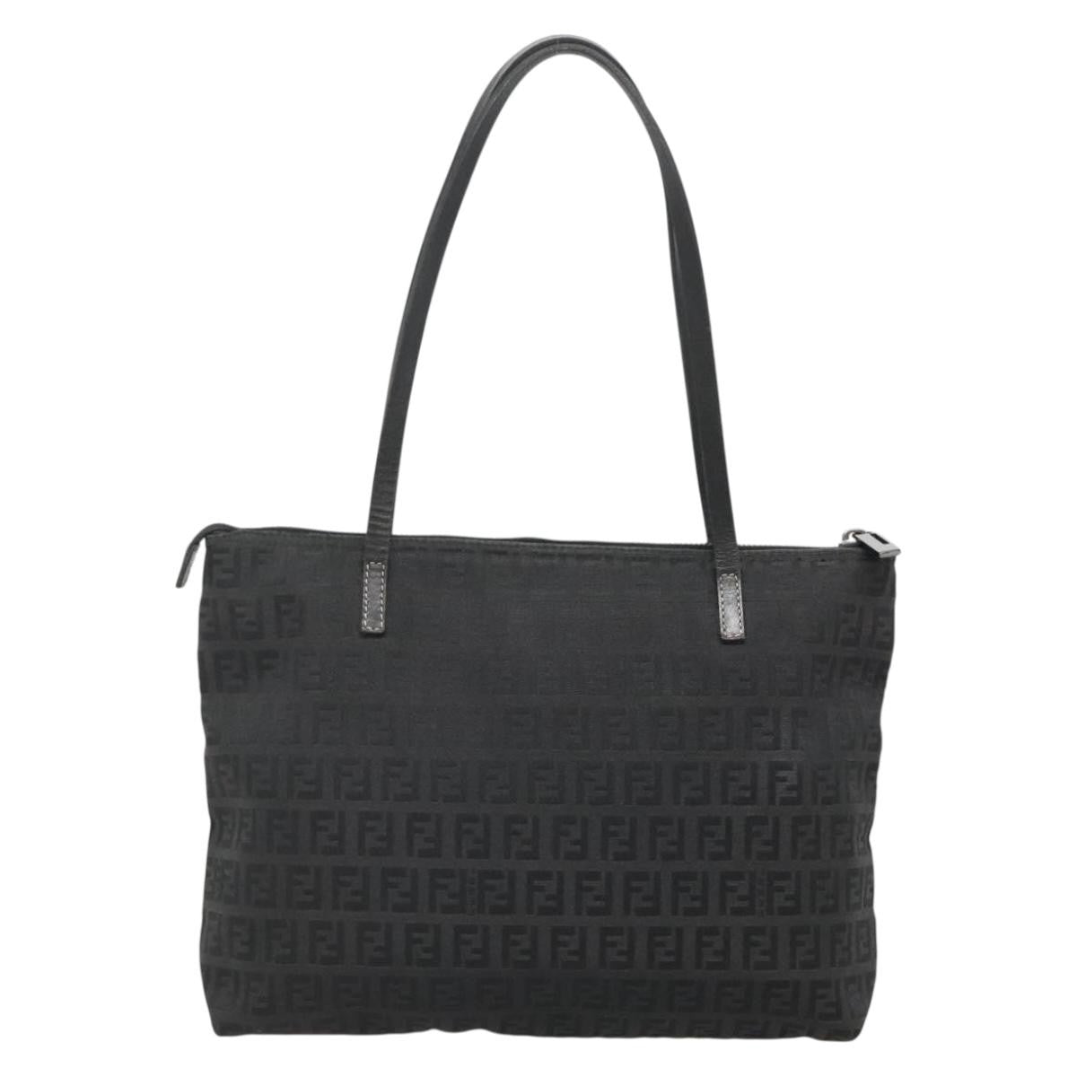 Fendi Roll Tote Zucchino Canvas, BLACK, CANVAS, Tote bag