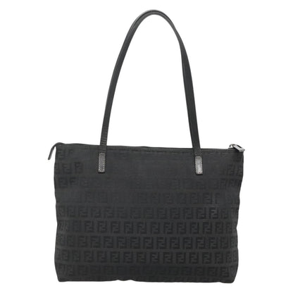 Fendi Roll Tote Zucchino Canvas, BLACK, CANVAS, Tote bag